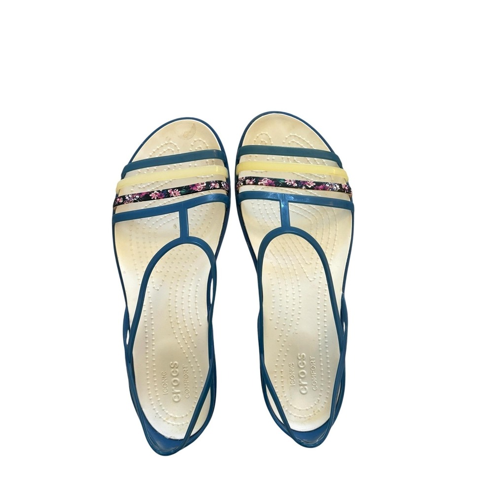 Crocs Isabella Sandal Jelly Shoes Womens 10 Blue Floral Iconic Comfort Flat